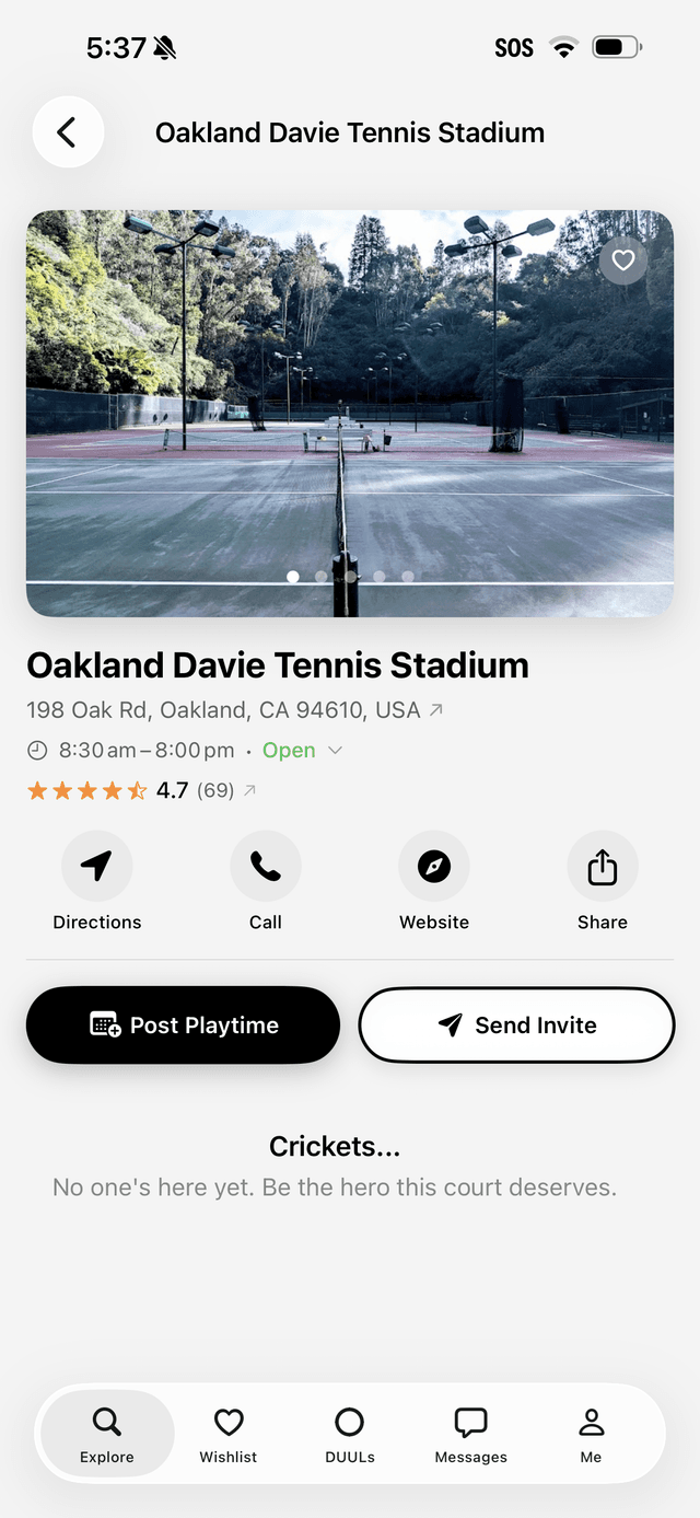 Court detail screen showing information and players