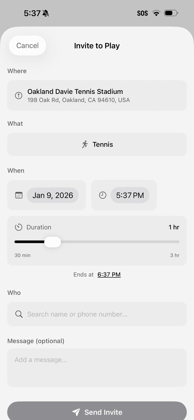 Invite to play screen